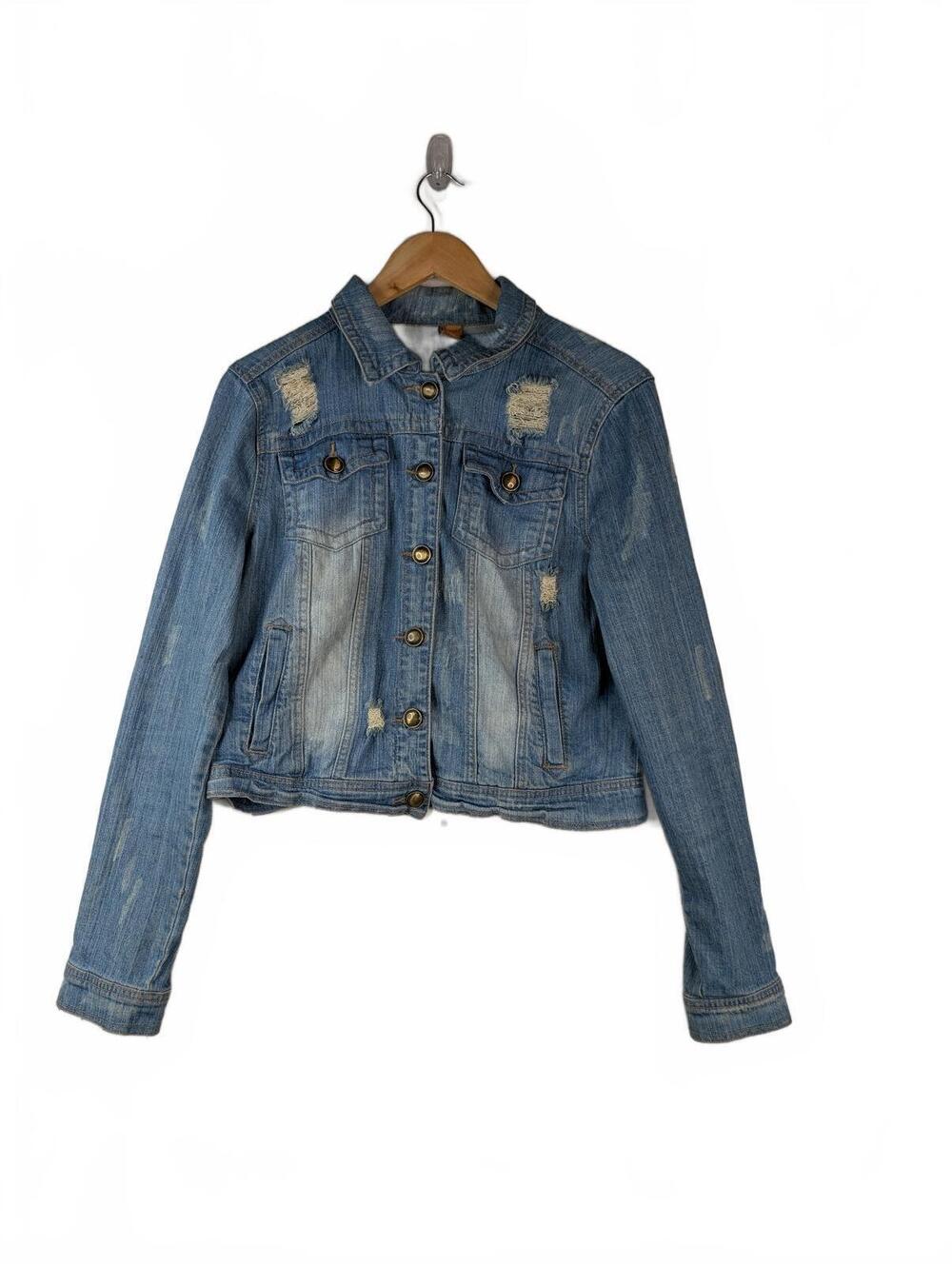 JouJou‎ Distressed Light Wash Denim Jacket XL